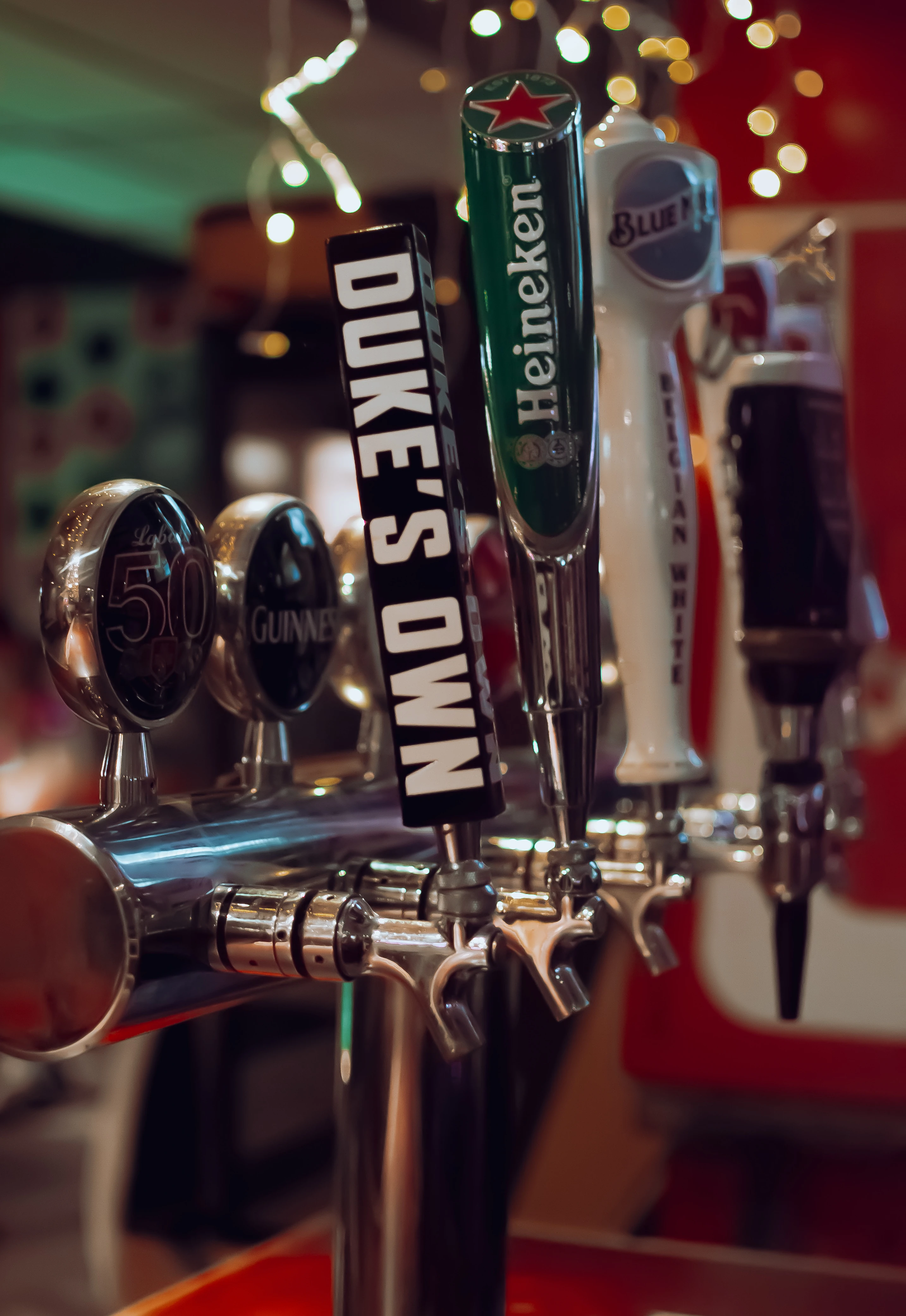 Wide selection of beer taps.