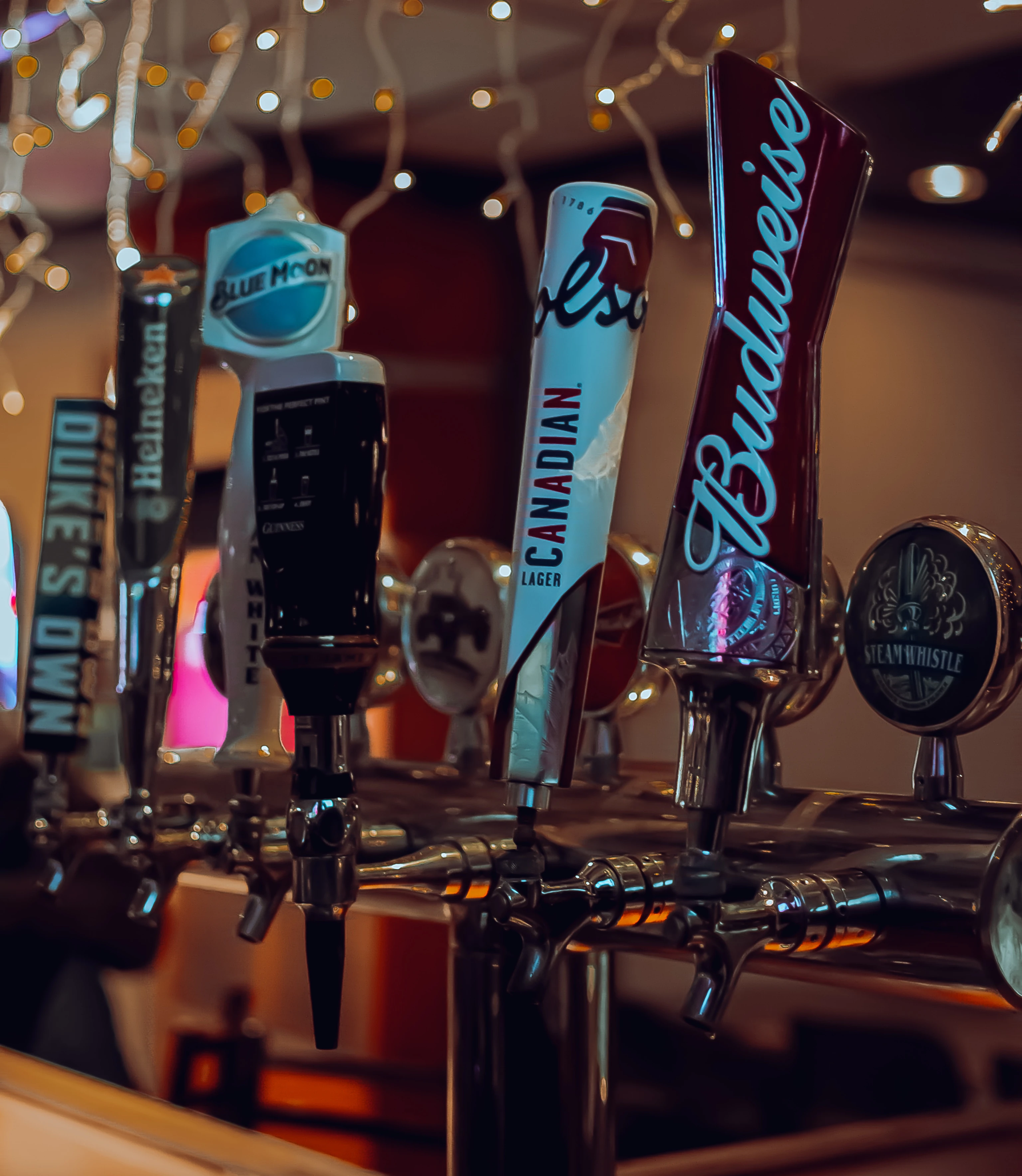 Beer taps close up.