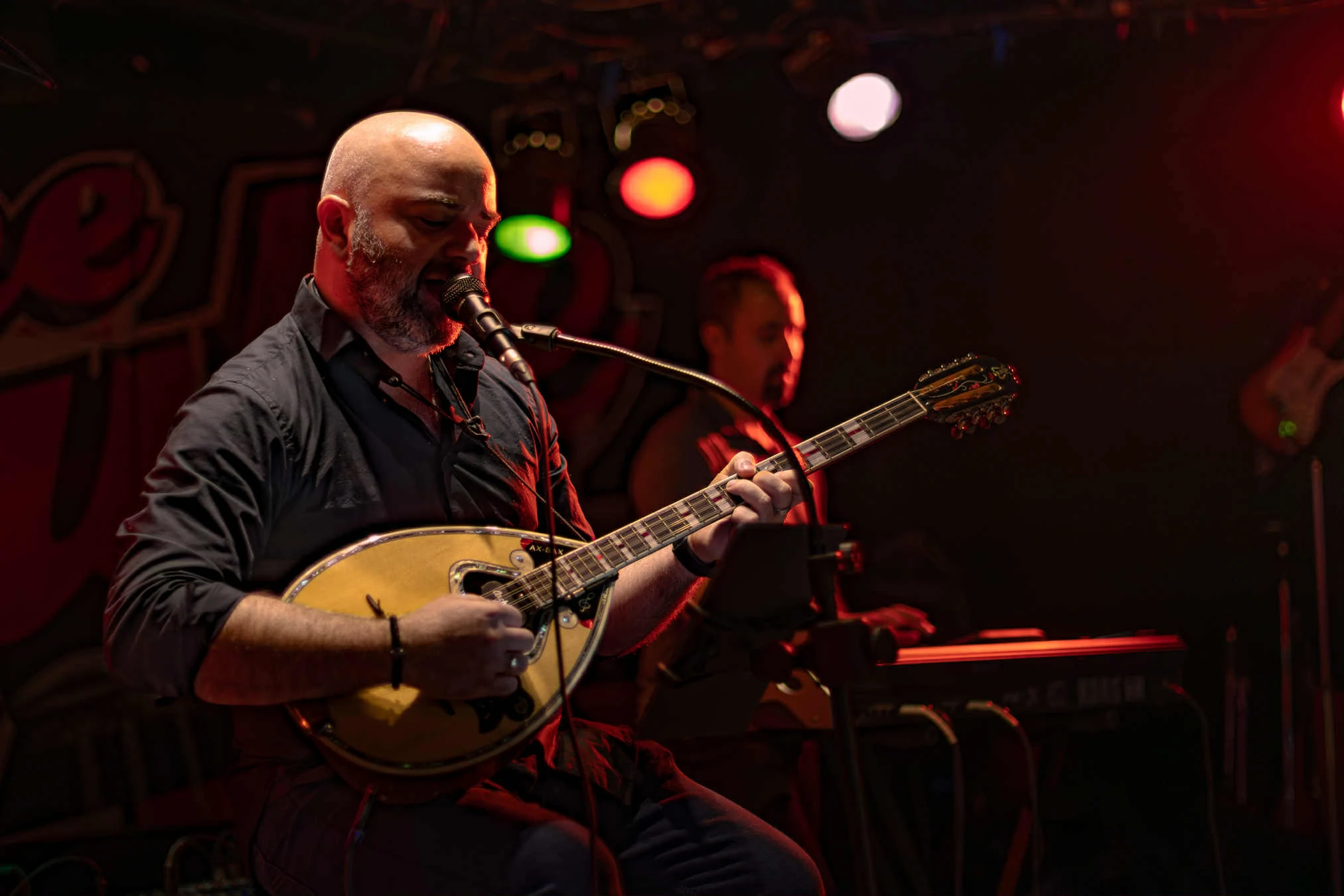 Live bouzouki music performance.